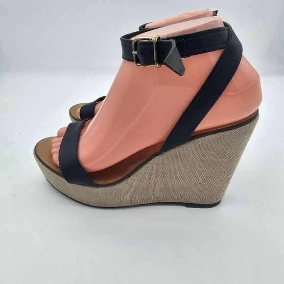 J Crew Womens Tweed Wedge Sandals Open Toe Ankle Strap Made In Italy Black 7.5 - Picture 6 of 13